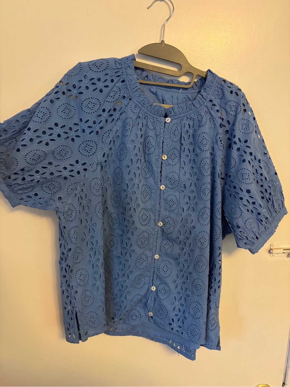 Cleobella Cotton Eyelet Button-Front Top in Blue